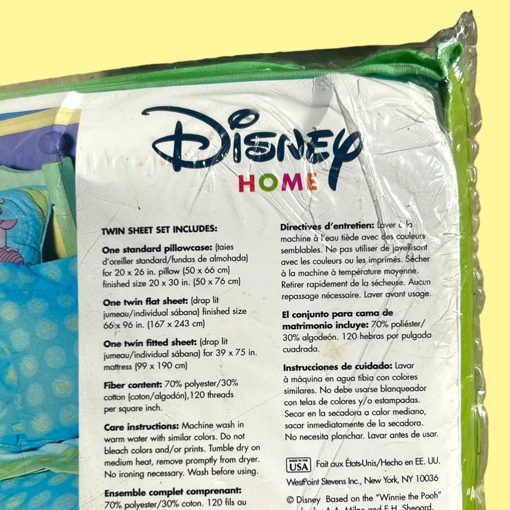 Winnie The Pooh Collection TWIN SHEET SET 3 Pieces Disney Home 1990's. NWT.